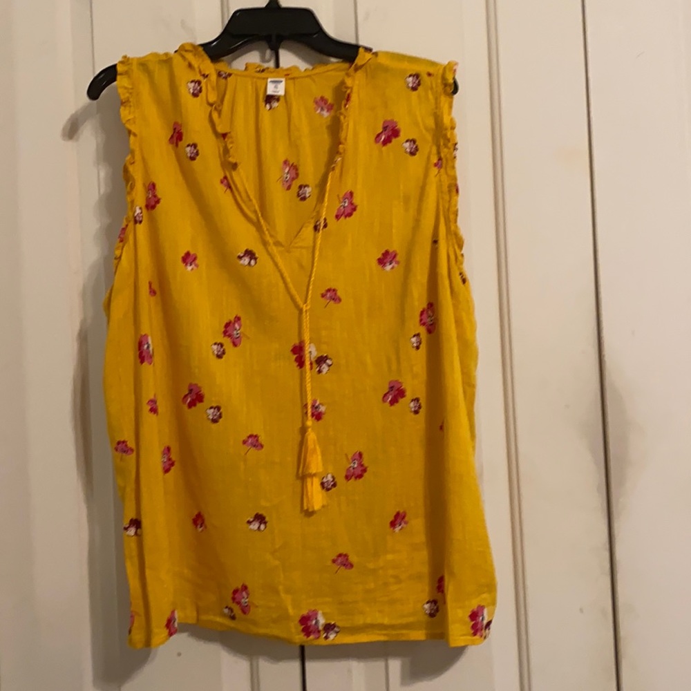 Old Navy Golden Yellow with Flowers Sleeveless Top with Tie Size XL